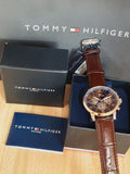 Tommy Hilfiger Keagan Chronograph Blue Dial Brown Leather Strap Watch for Men - 1791290 Authentic Buy Shop Now