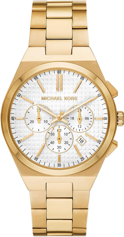 Michael Kors Lennox Chronograph White Dial Gold Steel Strap Watch For Men - MK9120 Authentic Buy Shop Now