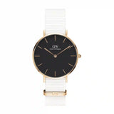 Daniel Wellington Classic Petite Dover Black Dial White NATO Strap Watch For Women - DW00100312 Authentic Buy Shop Now