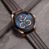 Maserati Traguardo Chronograph Blue Dial Brown Leather Strap Watch For Men - R8871612024 Authentic Buy Shop Now