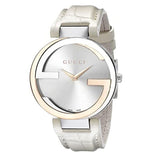 Gucci Interlocking 18K Gold Silver Dial White Leather Strap Watch For Women - YA133303 Authentic Buy Shop Now