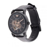 Emporio Armani Luigi Automatic Skeleton Black Dial Black Leather Strap Watch For Men - AR60012 Authentic Buy Shop Now
