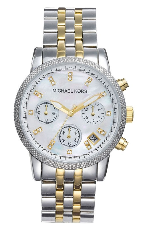 Michael Kors Ritz Chronograph White Dial Two Tone Steel Strap Watch for Women - MK5057 Authentic Buy Shop Now