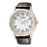 Citizen Watch Eco Drive Day & Date White Dial Black Leather Strap Watch For Men - AO9003-16A Authentic Buy Shop Now