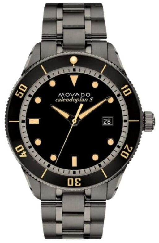 Movado Heritage Calendoplan Black Dial Silver Steel Strap Watch For Men - 3650095 Authentic Buy Shop Now