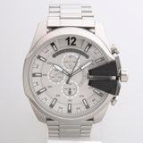 Diesel Mega Chief Chronograph Silver Dial Silver Steel Strap Watch For Men - DZ4501 Authentic Buy Shop Now