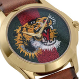 Gucci Le Marche Des Merveilles Red & Green Dial Brown Leather Strap Unisex Watch - YA126497 Authentic Buy Shop Now