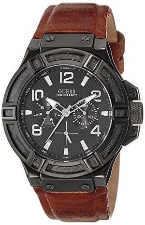 Guess Rigor Analog Black Dial Brown Leather Strap Watch For Men - W0040G8 Authentic Buy Shop Now