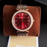 Michael Kors Darci Red DIal Rose Gold Stainless Steel Strap Watch for Women - MK3378 Authentic Buy Shop Now