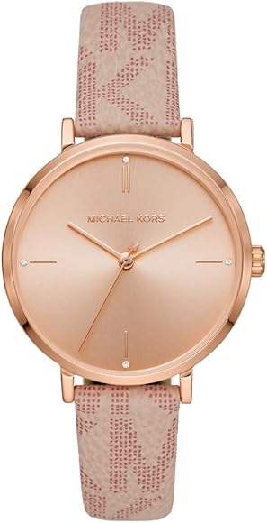 Michael Kors Jayne Three Hand Rose Gold Dial Pink Leather Strap Watch For Women - MK7130 Authentic Buy Shop Now
