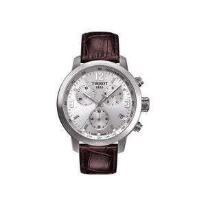 Tissot PRC 200 Chronograph Silver Dial Brown Leather Strap Watch For Men - T055.417.16.037.00 Authentic Buy Shop Now