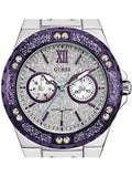 Guess Limelight Quartz Silver Dial Purple Leather Strap Watch For Women - W0775L6 Authentic Buy Shop Now