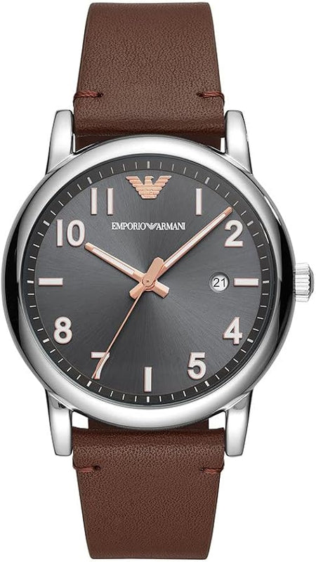 Emporio Armani Luigi Quartz Grey Dial Brown Leather Strap Watch For Men - AR11175 Authentic Buy Shop Now