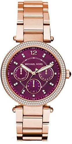 Michael Kors Mini Parker Multi-Function Plum Mother of Pearl Dial Rose Gold Steel Strap Watch For Women - MK6403 Authentic Buy Shop Now