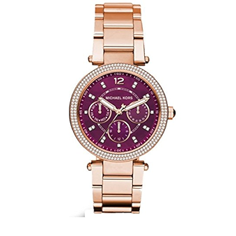Michael Kors Mini Parker Multi-Function Plum Mother of Pearl Dial Rose Gold Steel Strap Watch For Women - MK6403 Authentic Buy Shop Now