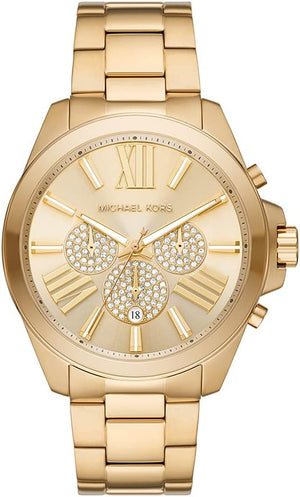 Michael Kors Wren Chronograph Gold Dial Gold Steel Strap Watch For Men - MK8928 Authentic Buy Shop Now