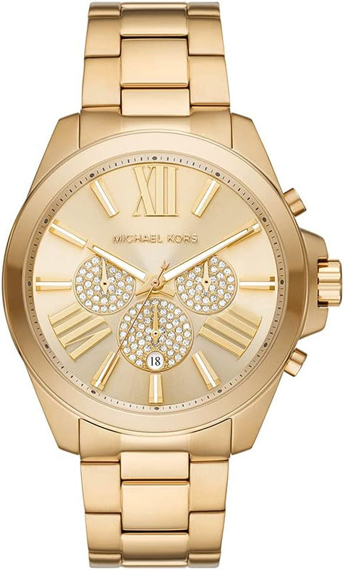 Michael Kors Wren Chronograph Gold Dial Gold Steel Strap Watch For Men - MK8928 Authentic Buy Shop Now