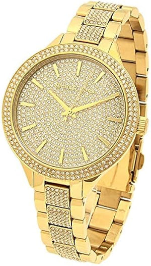 Michael Kors Slim Runway Crystals Gold Dial Gold Steel Strap Watch for Women - MK3632 Authentic Buy Shop Now