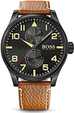 Hugo Boss Aeroliner Maxx Chronograph Black Dial Brown Leather Strap Watch For Men - 1513082 Authentic Buy Shop Now