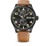 Hugo Boss Aeroliner Maxx Chronograph Black Dial Brown Leather Strap Watch For Men - 1513082 Authentic Buy Shop Now