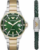 Emporio Armani Diver Chronograph Green Dial Two Tone Steel Strap Watch For Men - AR80063 Authentic Buy Shop Now