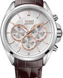 Hugo Boss Driver Chronograph Silver Dial Brown Leather Strap Watch For Men - 1512881 Authentic Buy Shop Now