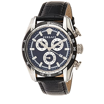 Versace V Ray Chronograph Quartz Black Dial Black Leather Strap Watch For Men - VE2I00121 Authentic Buy Shop Now