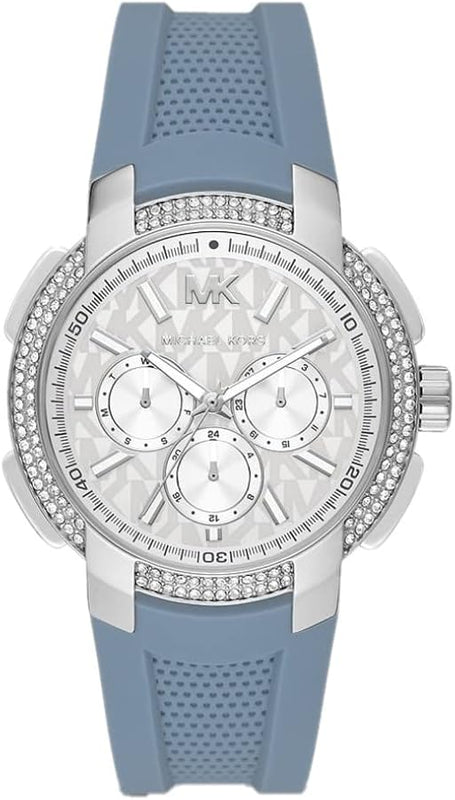 Michael Kors Sidney Multifunction Crystals Silver Dial Blue Rubber Strap Watch for Women - MK7220 Authentic Buy Shop Now