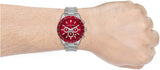 Michael Kors Layton Chronograph Red Dial Silver Steel Strap Watch For Men - MK8822 Authentic Buy Shop Now