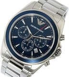 Emporio Armani Sportivo Chronograph Blue Dial Silver Steel Strap Watch For Men - AR6091 Authentic Buy Shop Now