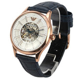 Emporio Armani Meccanico Automatic White Dial Blue Leather Strap Watch For Men - AR1947 Authentic Buy Shop Now