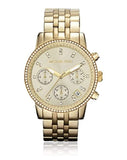 Michael Kors Runway Chronograph Gold Dial Gold Steel Strap Watch For Women - MK5698 Authentic Buy Shop Now
