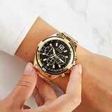 Guess Surge Chronograph Black Dial Gold Steel Strap Watch for Men - W1258G2 Authentic Buy Shop Now
