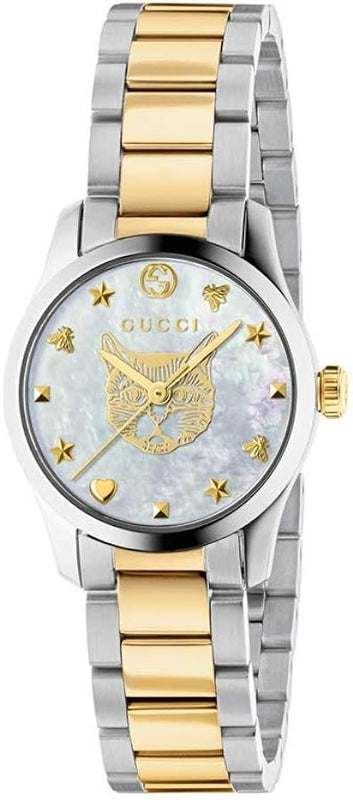 Gucci G Timeless Quartz Mother of Pearl Dial Two Tone Steel Strap Watch For Women - YA1265012 Authentic Buy Shop Now