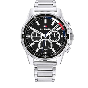 Tommy Hilfiger Mason Multifunction Black Dial Silver Steel Strap Watch For Men - 1791936 Authentic Buy Shop Now