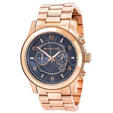 Michael Kors Runway Stop Hunger Quartz Blue Dial Rose Gold Steel Strap Watch For Men - MK8358 Authentic Buy Shop Now