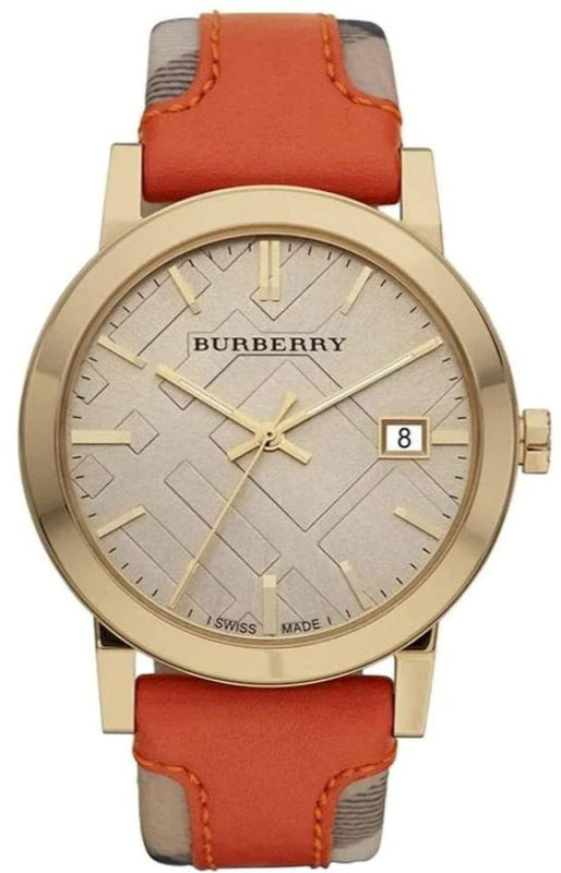 Burberry The City Gold Dial Orange Leather Strap Watch for Women - BU9016 Authentic Buy Shop Now