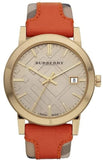 Burberry The City Gold Dial Orange Leather Strap Watch for Women - BU9016 Authentic Buy Shop Now