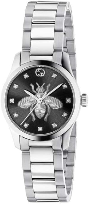 Gucci G Timeless Quartz Diamonds Black Dial Silver Steel Strap Watch For Women - YA1265024 Authentic Buy Shop Now