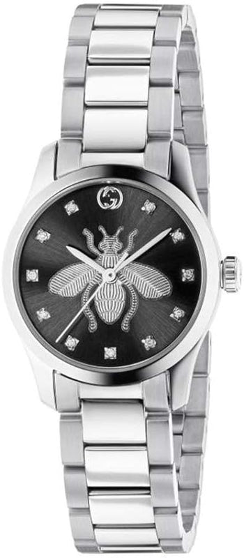 Gucci G Timeless Quartz Diamonds Black Dial Silver Steel Strap Watch For Women - YA1265024 Authentic Buy Shop Now