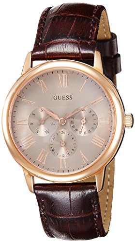 Guess Wafer Quartz Beige Dial Brown Leather Strap Watch For Men - W0496G1 Authentic Buy Shop Now