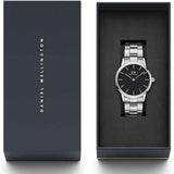 Daniel Wellington Iconic Link Black Dial Silver Steel Strap Watch for Women - DW00100204 Authentic Buy Shop Now