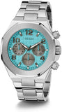 Guess Empire Chronograph Quartz Sky Blue Dial Silver Steel Strap Watch For Men - GW0489G3 Authentic Buy Shop Now