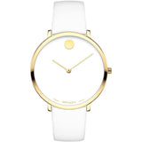 Movado 70th Anniversary Limited Edition White Dial White Leather Strap Watch For Women - 0607138 Authentic Buy Shop Now
