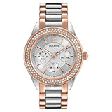 Bulova Crystal Collection Silver Dial Two Tone Steel Strap Watch for Women - 98N100 Authentic Buy Shop Now