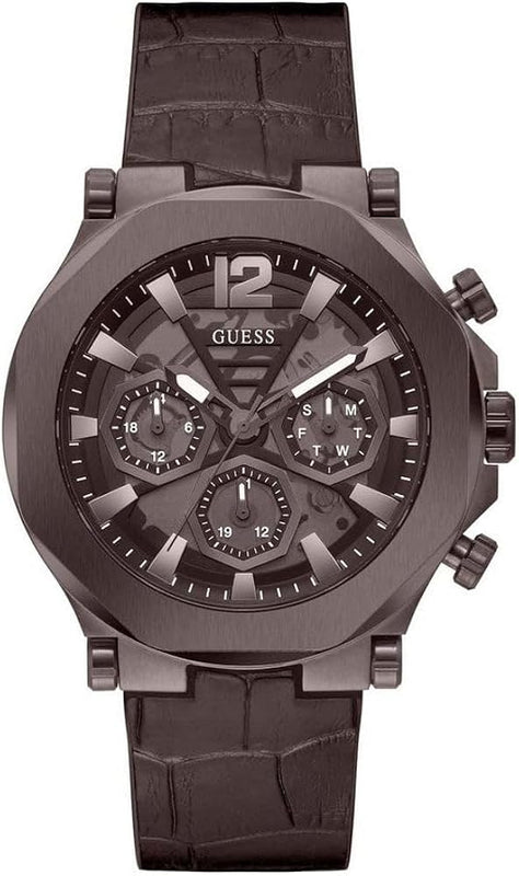 Guess Edge Chronograph Brown Dial Brown Leather Strap Watch For Men - GW0492G2 Authentic Buy Shop Now