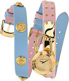 Versace Medusa Lock Icon Quartz Gold Dial Pink & Blue Leather Strap Watch For Women - VEDW00219 Authentic Buy Shop Now