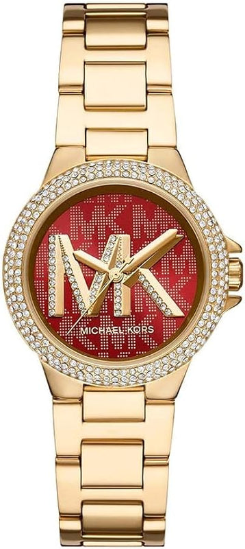 Michael Kors Camille Analog Red Dial Gold Steel Strap Watch For Women - MK7196 Authentic Buy Shop Now