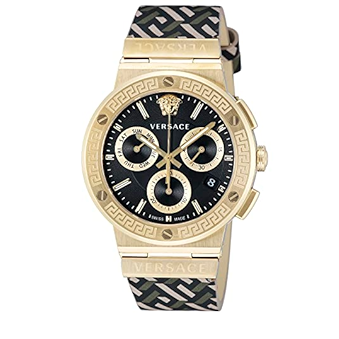 Versace Greca Chronograph Black Dial Brown Leather Strap Watch For Men - VEZ900621 Authentic Buy Shop Now