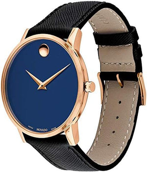 Movado Museum Sport Blue Dial Black Leather Strap Watch for Men - 0607266 Authentic Buy Shop Now